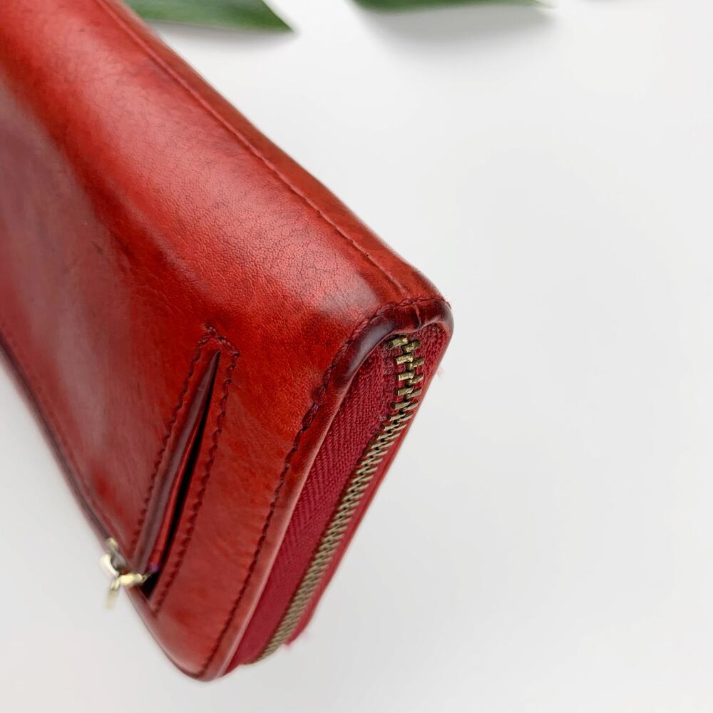 Fossil Red Leather Wallet Zip Around Wristlet Strap - Picture 7 of 8